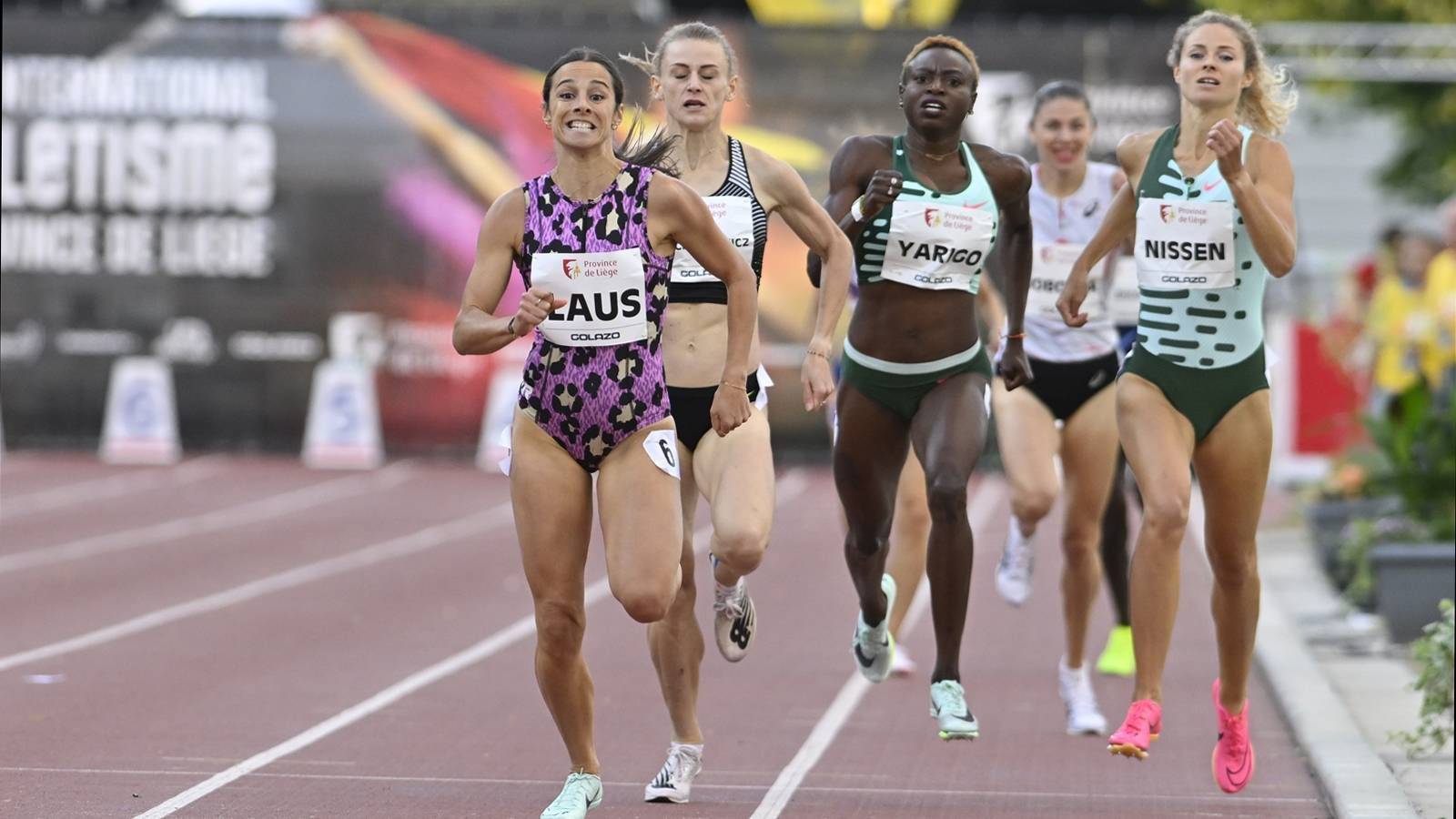 Belgian Camille Laus pictured in action during the women's 600m, at the 2023 edition of the 'Meeting International d'Athletisme de la Province de Liege' athletics event in Liege, Wednesday 12 July 2023. 
BELGA PHOTO ERIC LALMAND